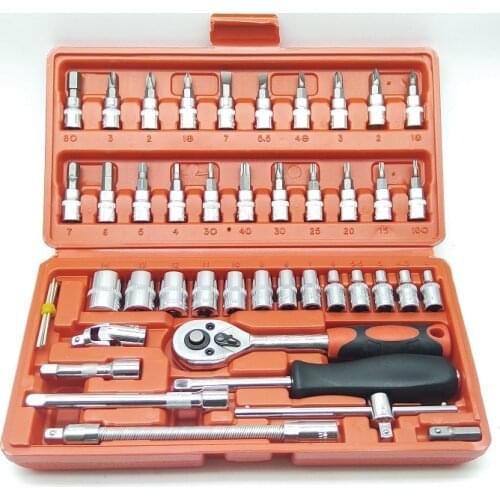 New 46pcs 1/4-Inch Socket Set Car Repair Tool Ratchet Set Torque Wrench Combination Bit a set of keys Chrome Vanadium
