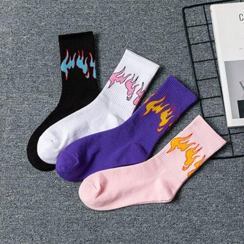 Fall/Winter Warm Funny Socks Korean Style Women Harajuku Flame Hip Hop Socks Unisex Skateboard Street Skarpetki Sokken Femme