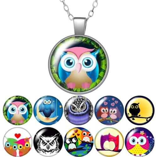 New Fashion Owl wisdom Love Hope Photo Pendant Necklace 25mm Glass Cabochon Women Girl Jewelry Party Birthday Gift 50cm