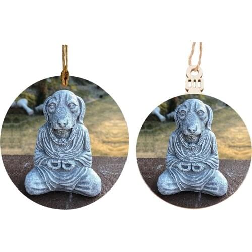 Resin Meditating Buddha Dog Figurine Car Pendant Hanging Ornament, for Travel Safely with Blessing