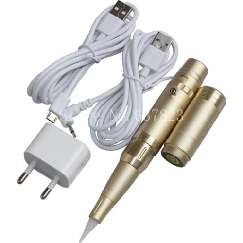 Complete Permanent Makeup Machine Kits Wireless Battery+Plus Rotary Tattoo Gun 35000R for 3D Lip Eyebrows Eyeliner Gloden Colors