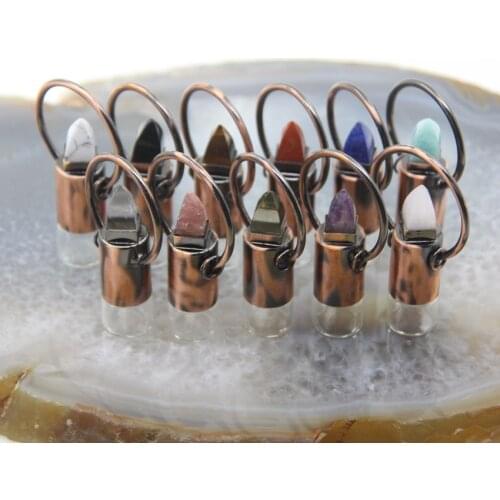 Natural Stone Amazonite Obsidian Perfume Vial Charms White Crystal Vintage Essential Oil Diffuser Roll On Bottle Pendant Jewelry