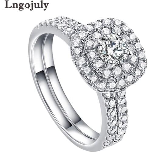 Luxury 925 Sterling Silver Ring Princess Zircon Engagement Wedding Bride Ring Set Jewelry Rhinestone Ring For Women Jewelry Gift