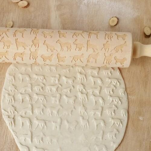 DIY Manual Wooden Rolling Pin Dough Pastry Bread Cooking Baking Carved Embossed Cookie Engraved Rolling Stick Kitchen Tool