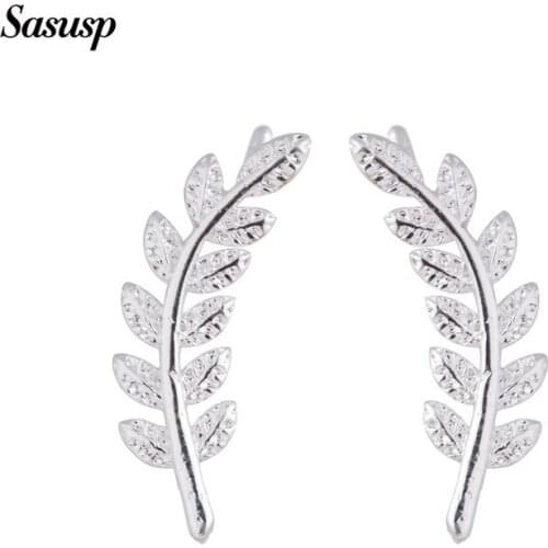 Sasusp Trendy Leaf Star Wave Ear Climbers Crawler Earring for Women Flower Bird Stud Earrings Pop Statement Jewelry 2019