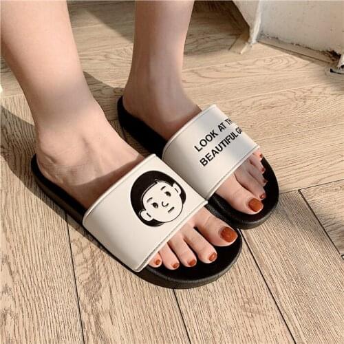 Couple Lovers Home Bathroom Slides Cartoon Cute Cool Slippers Harajuku Boys Girls Casual Soft Summer Fashion Outside Beach Shoes