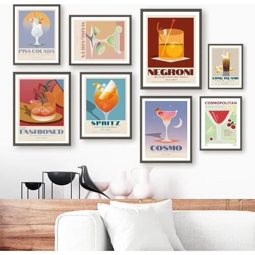 Modern Cartoon Drinks Wall Art Print Margarita Spritz Mojito Cola Whiskey Poster Canvas Painting For Bar Club Living Room Decor