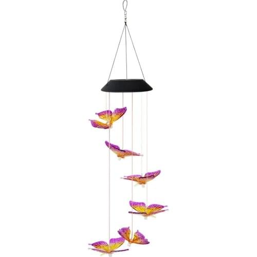 Solar Mobile LED Lamp Waterproof Colorful Butterfly Wind Chime Environmental Protection Rain Proof for Outdoor Decor
