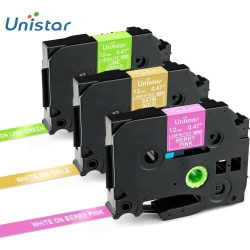 Unistar 3PK TZe-MQG35 TZe-MQP35 Pink/Gold/Green Fit PTouch Cube Compatible for Brother Label Maker Tape TZe-MQ835