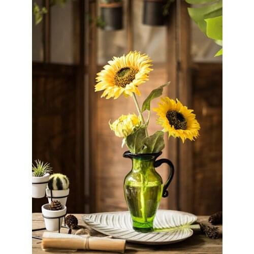 Retro Emerald Green Flower Arrangement Vase Ornaments Kettle Glass Transparent Living Room Desktop Cold Kettle