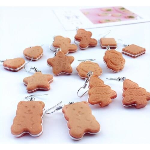 Funny Cute Cookies Resin Drop Earrings Harajuku Ins Style Bear Star Heart Square Circle Tree Shape Imitation Food Earrings