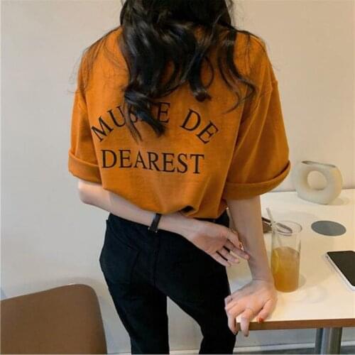 High Quality Woman Tshirt Top Fashion Letters Print Short Sleeve O Neck Summer Tops Casual Loose Woman T shirts