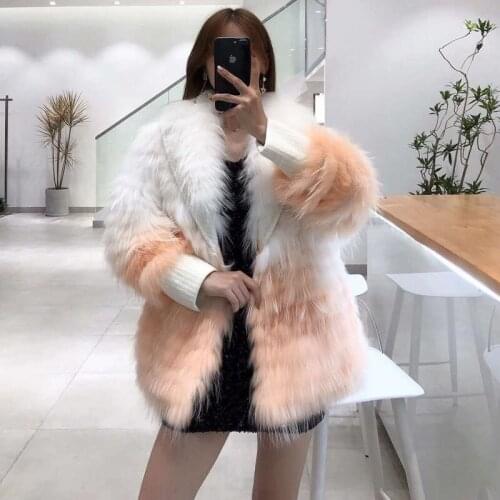 Winter Women Jacket 2021 New Fashion Regular Style Casual Real Raccoon Dog Fur Coat Turn-Down Collar Slim Fur + FN0057