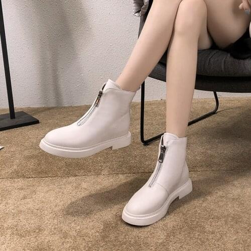 Shoes Boots Women New 2020 Round Toe Zipper Winter Footwear Booties Ladies Low Heels booties Rubber Mid-Calf Mid Calf Rock