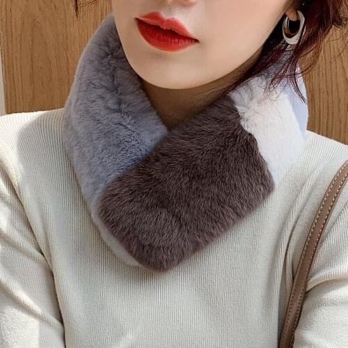 Lantafe Short Scarf Womens Fur Scarf Real Fur Stitching Color Protect Neck Keep Warm Winter Outdoor Fashion Ladies Scarfs