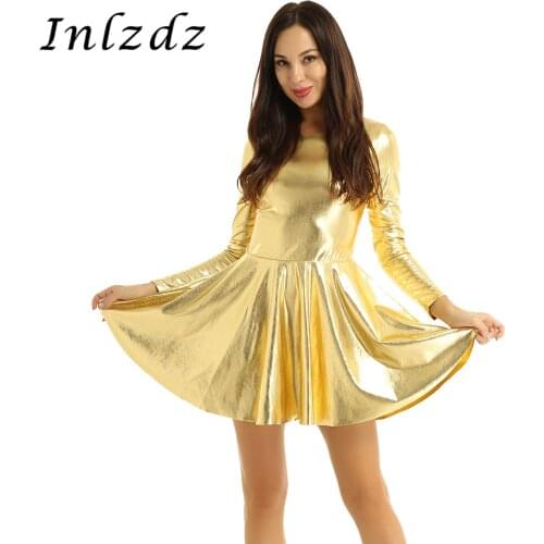 Women Lingerie Latex Sex Dress Shiny Metallic Scoop Neck Long Sleeves Dress Party Dresses Lingerie Exotic Costumes for Sex