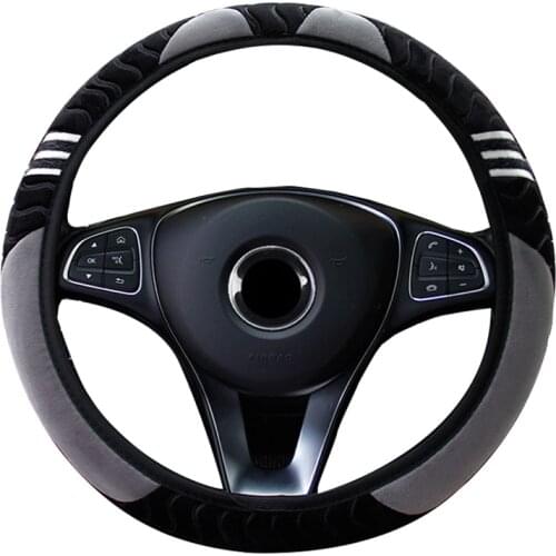 Winter Cute Fashion Warm Plush Car Steering Wheel Cover No Inner Ring Braid On Steering Wrap Protector For 37-38CM/14.5"-15"
