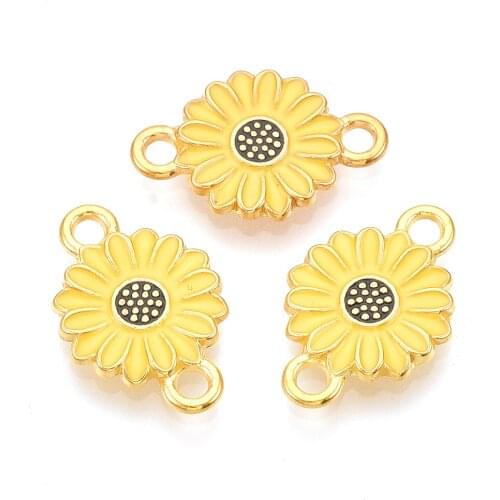 10x Golden Tone Alloy with Enamel Daisy Flower Links Connectors For DIY Crafts Bracelet Jewelry Making 20.5x13.5x2.5mm Hole 2mm