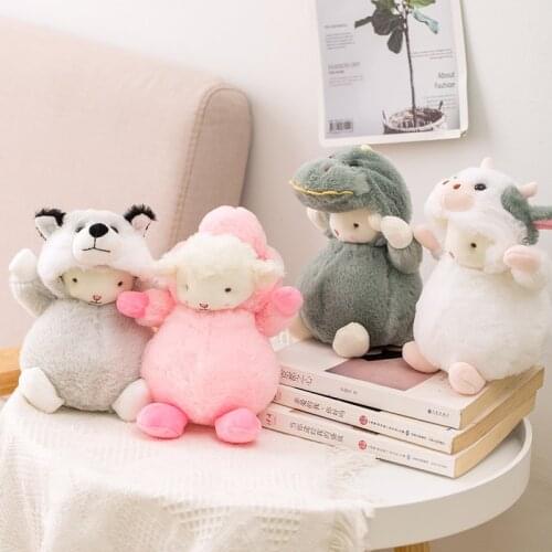 12/23cm Lovely Sheep Turn to Dinosaur Unicorn Cattle Husky Plush Toys Plush Pendant Dolls Cute Soft Animal Dolls Christmas Gift