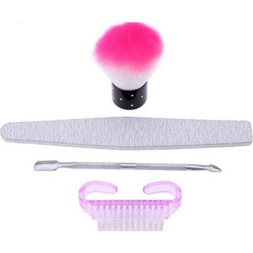 200sets/lot Fast Shipping 4 in 1 kits Nail brush+dust brush clearner+nail files buffer +metal push Polish Art Decor Tools