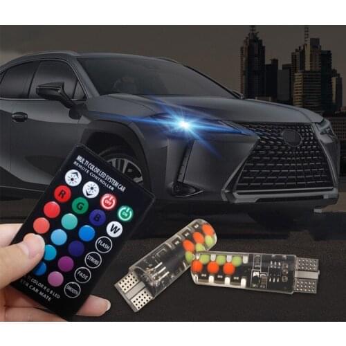 2x T10 SMD RGB Led Remote Controller Car Dome Reading Light Automobiles Wedge Lamp LED Bulb Flash