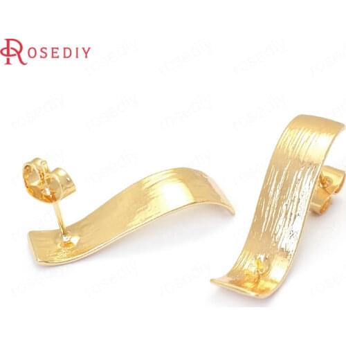 35274)6PCS 28x7MM 24K Gold Color Brass Rectangular Wave Stud Earrings High Quality Diy Jewelry Findings Accessories