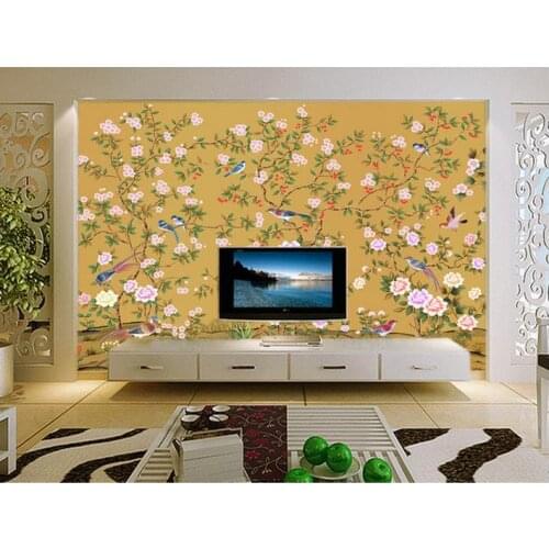 3d wallpaper for room Hand painted flowers and birds in the background wall murals mural 3d wallpaper