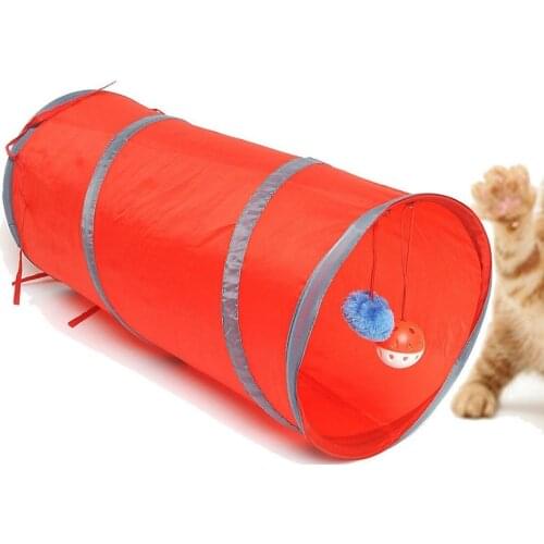 Four colors pet puppy cat play tunnel foldable small kittle pet tunnel 50cm long attacing plastic ball toys red black blue color