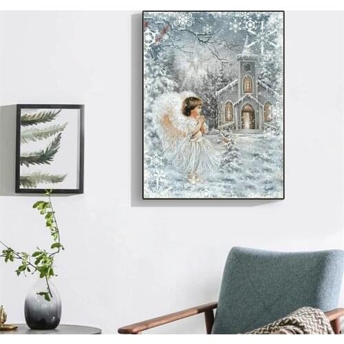 5D Diy Diamond Painting Angel Snowflake Square Diamond Rhinestone Handmade Kit Art Poster Picture Home Decor Bedroom Lover Gift