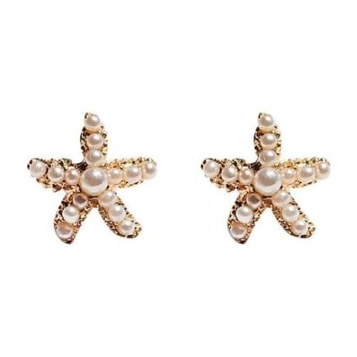 Free shipping 12 pair / lot fashion jewelry korean pearl starfish earrings for women