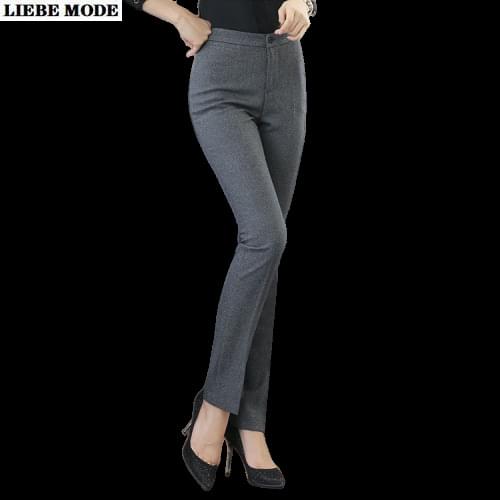 Women Formal Business Pencil Pants Office Ladies Work Mid Waist Skinny Trousers Straight Slim Pants Female Grey Navy Blue Black