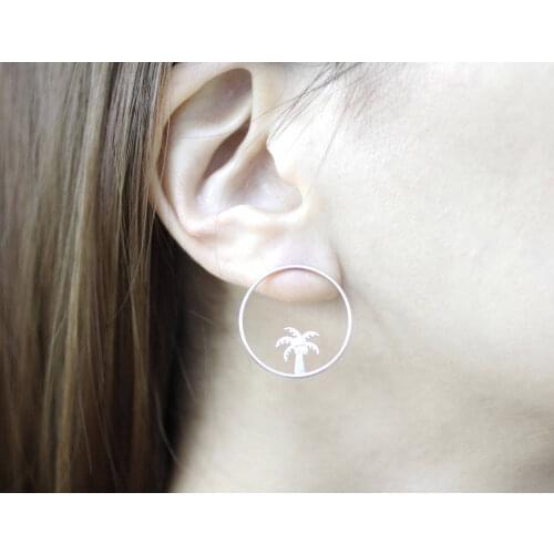 Chandler Korean Dainty Palm Tree Big Circle Earrings Tree Pendant Dangle Earring Tropical Drop Earrings Hiphop Beach Jewellery