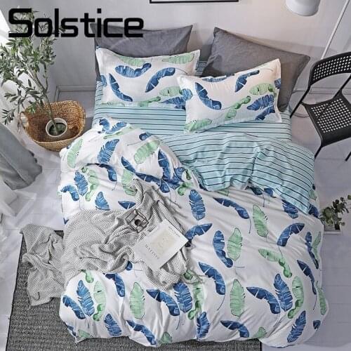 Solstice Home Textile Pillowcase+Duvet Cover+Flat Sheet Bedding Set Palm Frond Bed Linens For Woman Adult Girl King Queen Single