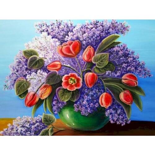 Gatyztory DIY Painting By Numbers Purple Red Flower Handpainted Oil Painting Home Decor Canvas Colouring Frame