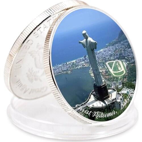 Art Ornament Seven Wonders of World Christ Redeemer Brazil Sliver Plated Coin Challenge Coin Home Decor Collection