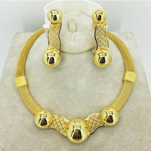 Dubai Jewelry Sets Gold Necklace & Earring Set For Women African France Wedding Party 750 Jewelery Ethiopia Bridal Gifts