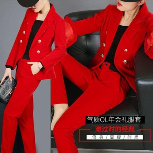 2019 Pant Suits OL 2 Piece Sets autumn gold velvet suit jacket female Slim was thin European and American small suit female suit