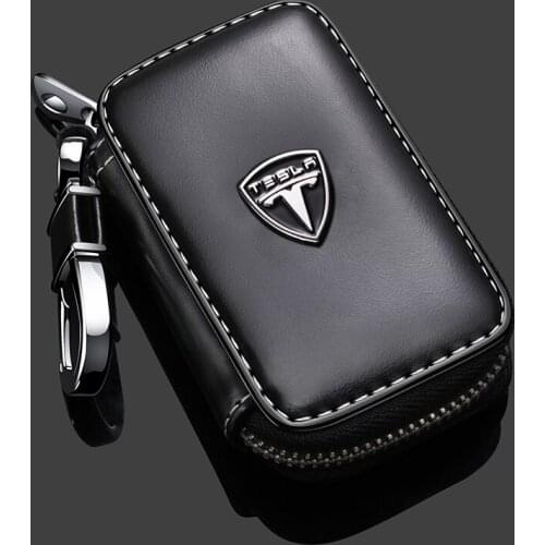 Leather car key cover Car Key Case Car Key coat for Tesla Model S Model 3 Model X Car key protection accessories with Car logo