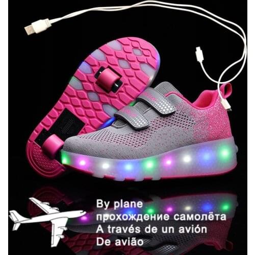 Size 27-43 Led Wheel Sneakers for Kids Adult USB Charging Glowing Roller Shoes with Lights Double Wheels Children Skate Shoes