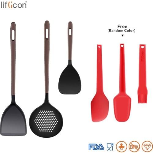 Liflicon Silicone Kitchen Utensils Set-Premium Cooking Tools Turner Colander Rice Paddle Ladle With Free Baking Spoon
