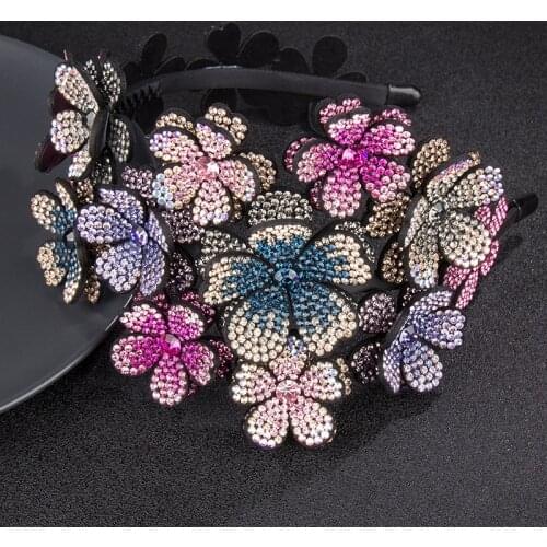 Fashion Ladies Three Dimensional Flower Wide Edge Headbands Luxurious Czech Crystal Hairbands Women Hair Accessories Headdress