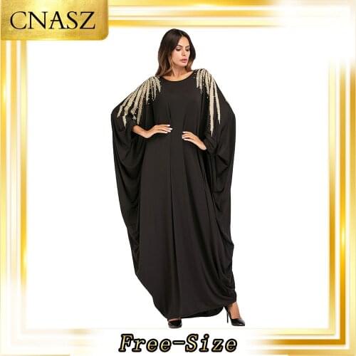 Muslim Dress Kaftan Hui Dubai Beaded Bat Sleeve Robe Large Size Womens Dress