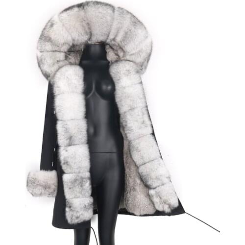 2021 New Women Long Parka Waterproof Real Rabbit Fur Coat Natural Raccoon Fox Fur Collar Streetwear Winter Jacket