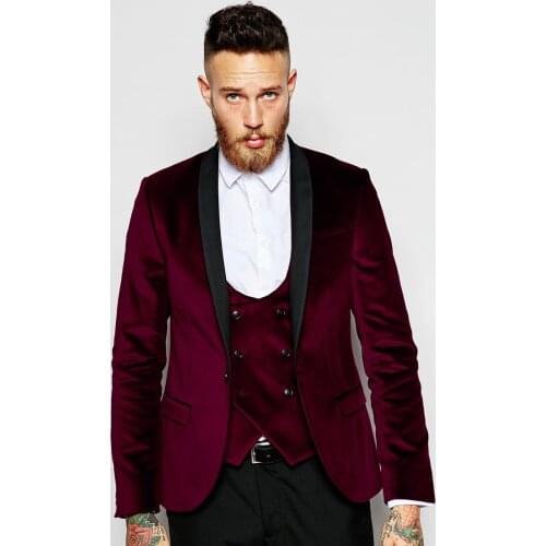 New Arrival Velveteen Groomsmen Shawl Lapel Groom Tuxedos Men Suits Wedding/Prom Best Man Blazer ( Jacket+Pants+Vest+Tie)A69