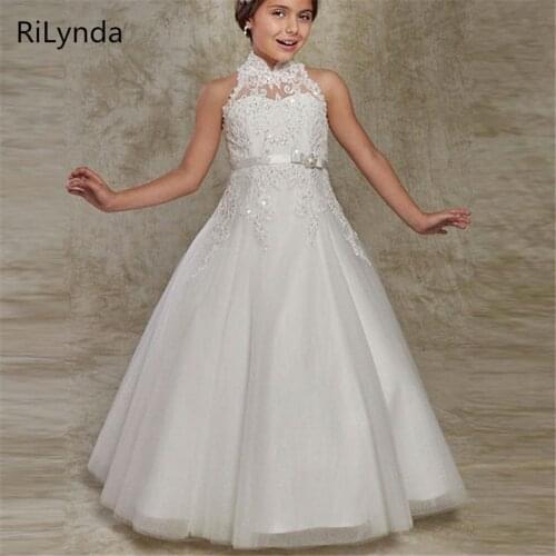 Flower Girl Dresses White Lace Applique Half Sleeve Weddings Evening For Girls First Holy Communion Pageant Dresses