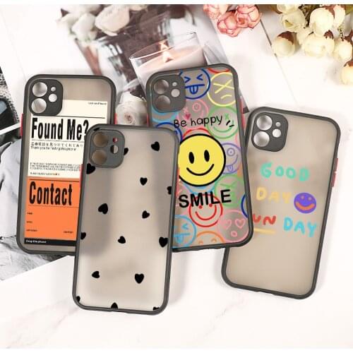 Transparent Case For iPhone 11 12 Pro Max 7 8 XR X XS SE 2020 6 6s Plus Cases Hard PC Cartoon Smile Fundas Iphone12 Mini Covers