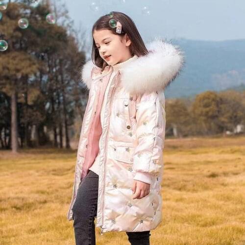 -30 Russian Winter Girls Long Clothing Waterproof Real Fur Hooded Down coat Girl Teenager Children Outwear Warm Parka TZ600