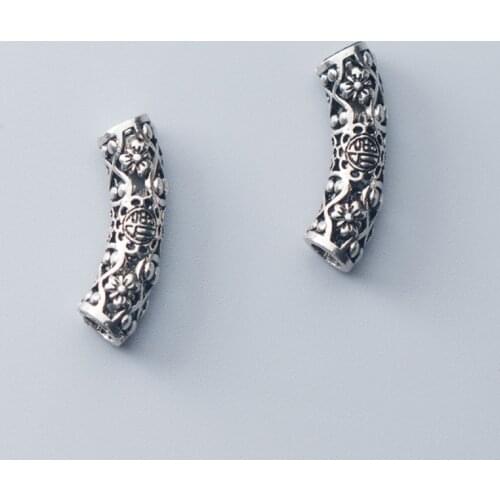 925 Sterling Silver Lucky Hollow Out Craft Tube Beads 6x24mm Big Hole Vintage Charm Spacer Beads DIY Birthday Jewelry Findings
