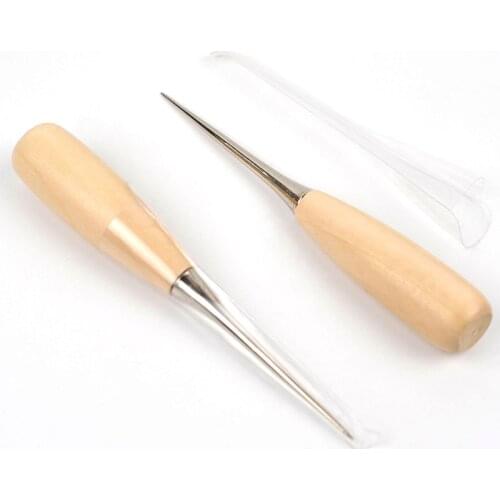 Sewing Awl Pass Cone Wood Handle Perforated Wear Shoes Soles Cone DIY Hand-wearing Stainless Steel Leather Needle Crochet Hook