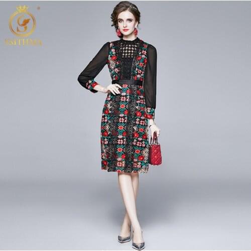 SMTHMA High Quality New Fashion Designer Runway Embroidery Dress Womens Elegant Lace Patchwork Holiday Vintage A Line Vestido